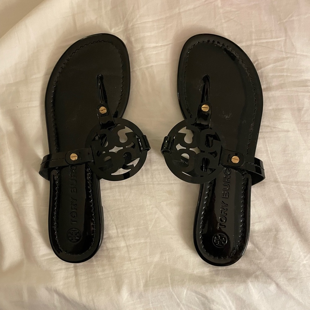 Tory Burch Black Patent Miller Sandals size 8.5